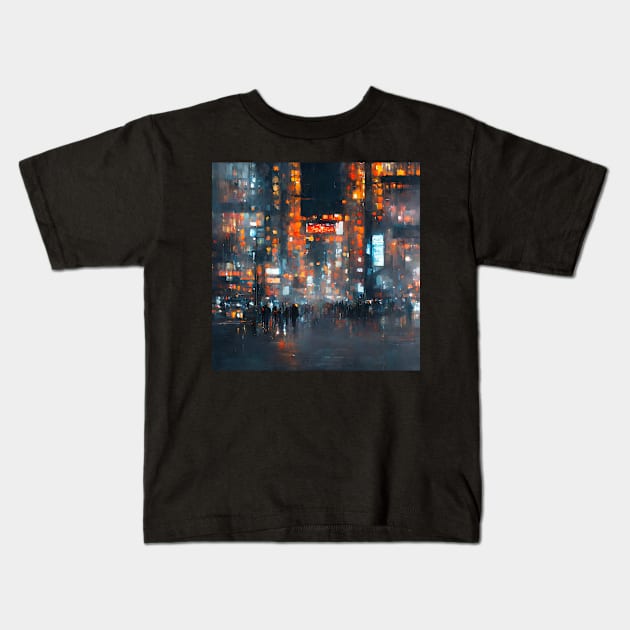 Night Cityscape Kids T-Shirt by The Brushstrokes Boutique